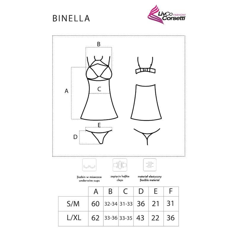 LIVCO CORSETTI FASHION - BINELLA SET BABY DOLL + TANGA NEGRO