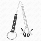 KINK - METAL PENIS RING WITH CHAIN ​​AND ADJUSTABLE NIPPLE CLAMPS